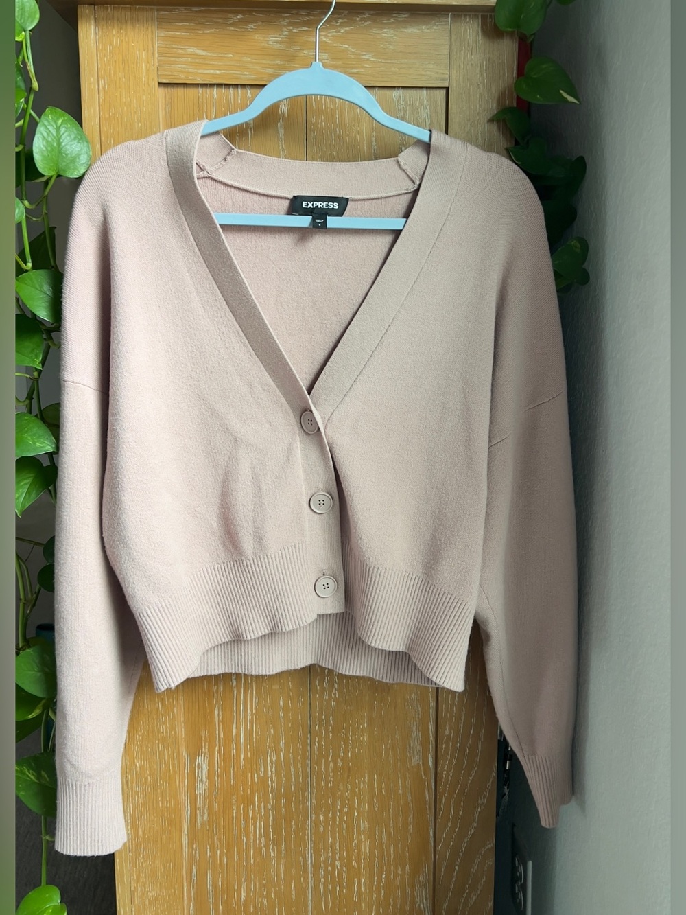 Express Blush Cropped V-Neck Cardigan